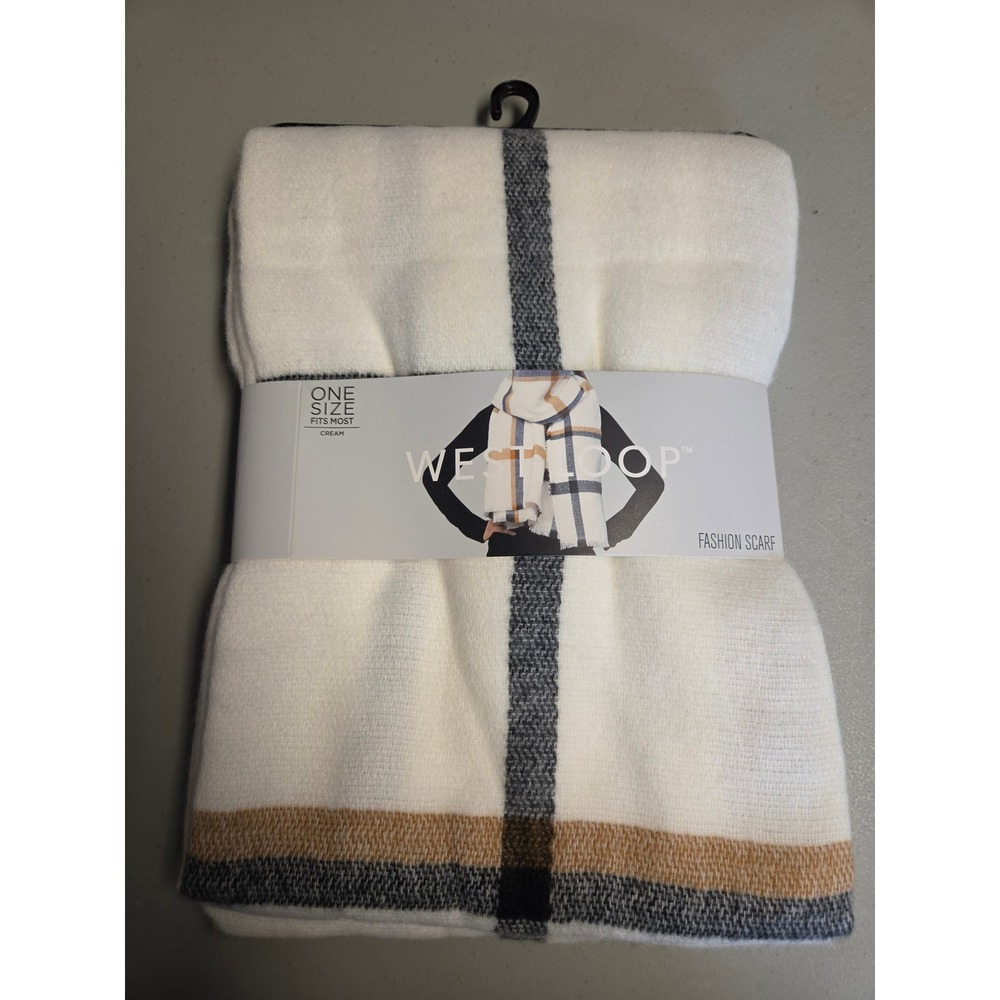 West Loop Womens Cream Plaid Fashion Scarf Gray Tan Acrylic One Size NEW